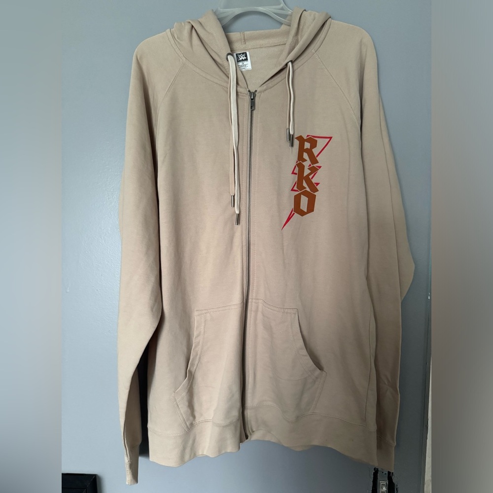 Beige Zip-Up Hoodie with Randy Orton RKO Graphic WWE